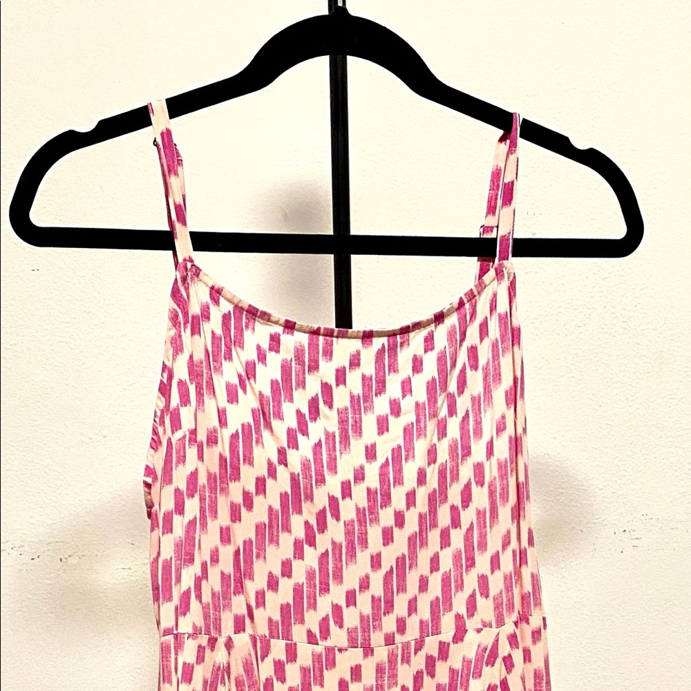 Smocked Tiered Mini Spaghetti Strap Dress with Pink Pattern